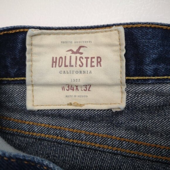 Hollister Men's Size 34/32 Dark Wash Straight Legs Blue Jeans - Picture 3 of 15